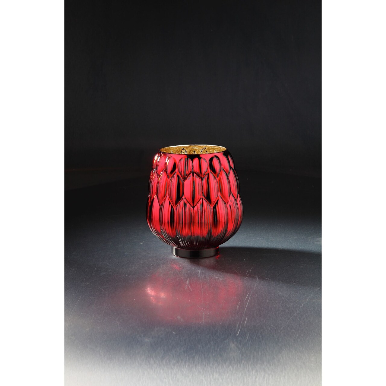 CC Home Furnishings 8" Red Geometric Pattern Glass Pillar Candle Holder